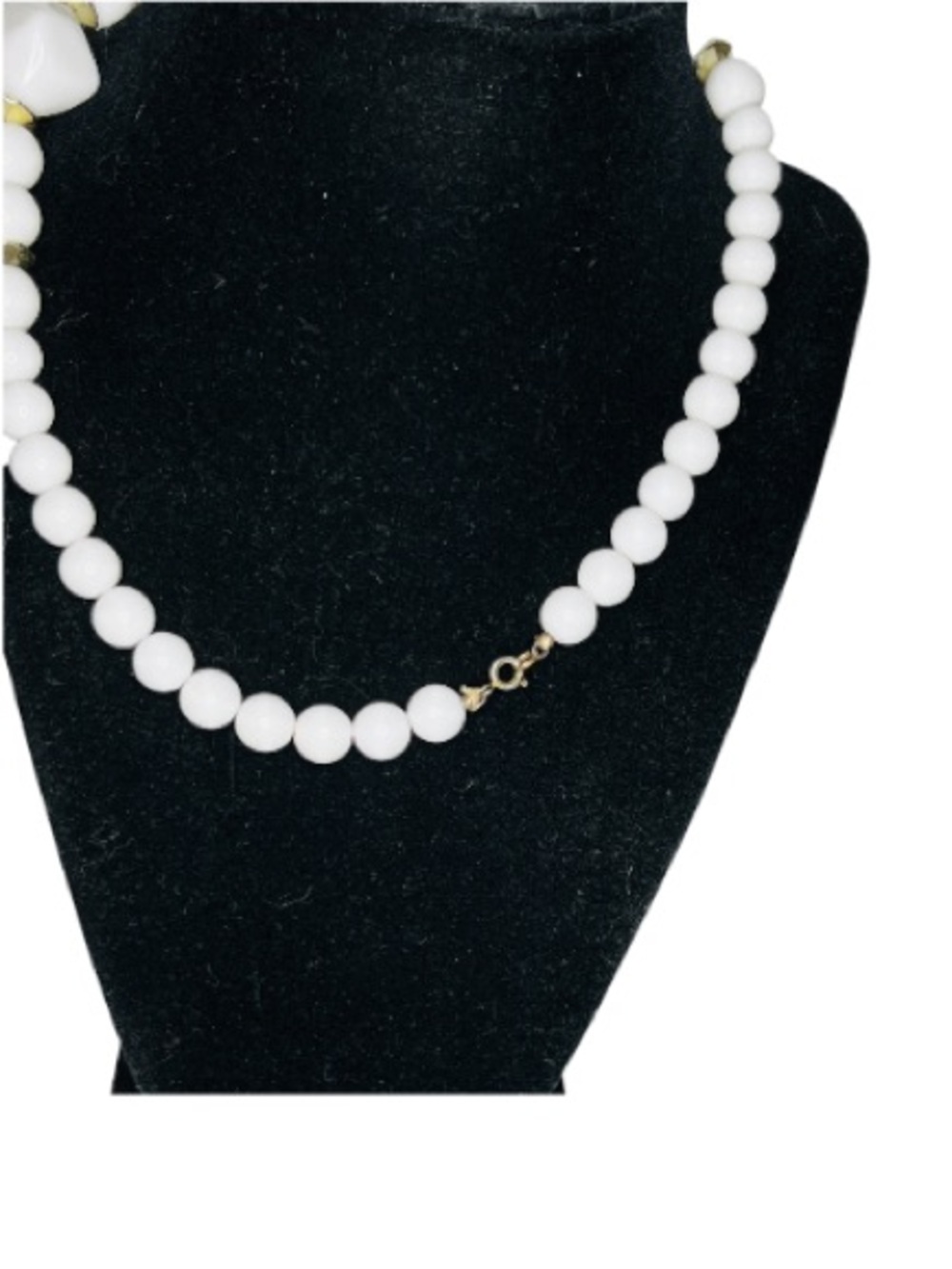Vintage White Beaded Necklace with Gold Accent Spacers - Picture 3 of 4